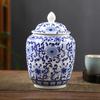 Vintage azul e branco cerâmica latas de chá doméstico chinês selado latas gerais armazenamento de chá solto à prova de umidade caixa de embalagem atacado
