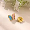 Broche Retro Esmaltado de Aço Inoxidável Sol Borboleta Flor Aço Titânio Pinos de Nicho Acessório Leve de Luxo para Terno Jaqueta