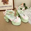 ZapatosLolita de Tacón Alto con Lazo Estilo Japonés para Mujer, Nuevo Modelo 2026, con Cordones, Bloques de Color, Correa Delgada, Tacón Grueso