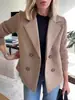 Amazon 2025 Nueva Llegada de Primavera Comercio Exterior Transfronterizo Europeo y Americano Moda Femenina Temperamento Elegante Patchwork Tejido de Lana Abrigo de Lana Marrón