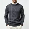 Nuevo suéter pullover de punto jacquard para hombre de comercio exterior para otoño e invierno, forrado de felpa, engrosado, cuello redondo casual, cálido