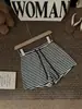 Calça Casual Listrada com Cordão para Mulheres, Novo Estilo Coreano de Verão, Estilo Relaxado, Calça Wide Leg Versátil, Shorts de Yoga