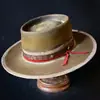 Moda alta venda chapéu de copa estilo antigo lã pura chapéu estilo porco feltro de ovelha chapéu com fita decorativa chapéu de feltro de lã pura