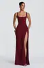 Vestido de verano INS transfronterizo, escote cuadrado elegante, corte ajustado, plisado, abertura, de atar para mujer, color liso, espalda descubierta, largo