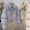 Nueva chaqueta corta de plumón estilo coreano de pana con cuello alto, holgada, para mujeres petite, abrigo moderno y cálido