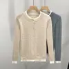 Ropa de Punto de Cuello Redondo para Mujer 2025 Nueva Ropa de Mujer Tejido de Punto Afelpado con Falso Enlace Contrastante Top Chaqueta con Cintura Abotonada Estilo Coreano