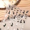 Pegatinas Originales Retro de Conejo para Uñas 5D Estampadas Estéreo Blanco y Negro Conejito Pegatinas de Arte de Uñas DIY Joyería Estilo Aa