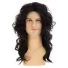 Peluca Larga Rizada de Estilo Nuevo para Hombre Europea y Americana Transfronteriza con Raya en Medio, Pieza de Cabello Sintético Marrón, Malla de Red de Seda Rosa de Alta Temperatura, Venta al por Mayor desde el Fabricante