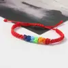 Pulsera Trenzada Arcoíris de Nudo Chino, Nuevo Estilo Transfronterizo, Nudo Plano Arcoíris de Buena Suerte para Parejas y Mejores Amigos, Pulsera Versátil al por Mayor desde el Fabricante