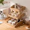 Estante de Almacenamiento de Escritorio de Madera Maciza para Tazas de Té, Estante de Almacenamiento de Juego de Té Multicapa Estilo Antiguo de Nogal Negro, Estante de Exhibición para Tazas de Café