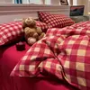 Conjunto de quatro peças de algodão puro, seguro para bebês, estilo minimalista, com lençol de baixo com elástico e capa de edredom para dormir sem roupa, conjunto de três peças para dormitório estudantil 4