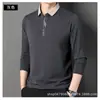Venta al por mayor transfronteriza 2024 Primavera y Otoño Nueva camiseta de manga larga con cuello camisero, color liso, cuello simple de tijera, polo para hombre