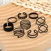 Conjunto de anillos negros de AliExpress para mujer, sencillos, de estilo Xi Feng Ha, de 9 piezas, al por mayor.
