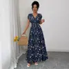 Vestido Cruzado Europeu e Americano Novo de Verão com Decote V, Estampa Floral Francesa e Ajuste na Cintura 2026