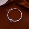 Pulseira com Pingente Redondo de Zircônia Super Brilhante Estilo Francês, Pulseira Exquisita de Luxo Leve de Alta Qualidade, Joia Feminina Fashion e Versátil