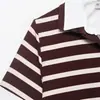 Al por mayor Primavera Nueva Moda Femenina Estilo Europeo y Americano Casual Rayas Patchwork Cuello Polo Top