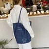 Set Bolsa de Lona Rayada Doble Cara Estilo Coreano Moda Bolso Tote Casual Bolso de Hombro Simple Versátil Gran Capacidad