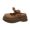 Mules de Plataforma de Suela Gruesa con Punta Cerrada para Mujer, Nuevo Estilo Primavera/Verano 2026, Diseño de Lazo, Adecuados para Combinar con Vestidos, Sandalias Retro que Aumentan la Altura