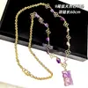 Colar com Pingente de Pedra Natural para Chave Feminino Ametista Quartzo Rosa Olho de Tigre Corrente Banhada a Ouro 18K Corrente de Suéter Joia