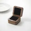 Caja de Anillo de Madera Maciza de Nogal de Fábrica, Caja de Joyería de Terciopelo con Dos Ranuras, Caja para Anillo de Diamante de Propuesta, Caja de Regalo