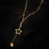 Colar Corrente de Aço Titânio Estrela de Cinco Pontas Geométrica Dongdaemun Coreano Feminino Resistente à Cor Versátil Simples com Pingente de Franja Corrente para Clavícula Tendência