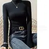 Camiseta interior de terciopelo de cuello medio alto para otoño e invierno, cálida, ajustada, de manga larga