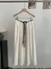 Saia Midi Lisa A-Line de Cintura Alta Semi-Elástica Omalai Estilo Simples Estilo Coreano com Cinto e Lenço 6654