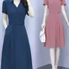 Vestido con Cuello de Camisa para Mujer 2026 Verano Nueva Moda Tallas Grandes Elegante Ceñidor de Cintura Vestido de Manga Corta para Mamás