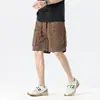 Bermuda Cargo Trendy Estilo Japonês com Bolsos Grandes para Homens, Atacado de Verão, Tamanho Grande, Corte Reto Solto, Calça Casual de Cinco Pontos Fina, Tendência