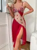 Nuevo vestido camisola sexy con huecos, estilo europeo y americano, vestido largo camisola sexy rosa con lentejuelas, disponible en Amazon y AliExpress