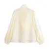 Estilo Europeo y Americano Transfronterizo Z Nueva Moda Elegante Ropa para Mujer al por Mayor Camisa con Cuello de Cinta Blanco Crudo 7521252