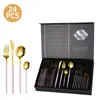 Set de Cubiertos de Acero Inoxidable Amazon para Modelo Nuevo de 26 Años, Apto para Lavavajillas, Cuchillo de Filete Portugués, Tenedor y Cuchara Set de 24 Piezas