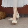 Elegante Zapato de Tacón Bajo Stiletto Estilo Francés de 7 cm para Dama de Honor para Mujer, Estilo Hada Perlada, Versátil con Vestidos, Tacones Bajos