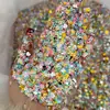 Múltiples Tipos de Lentejuelas, Brillantina de Colores de Forma Irregular, Accesorios Decorativos con Pegamento Multicolores, Polvo de Brillantina Láser de Estrella de Cinco Puntas para Manualidades