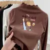Nova Camiseta Térmica de Manga Longa para Meninas Outono e Inverno, Top Tendência Estilo Coreano com Babados e Gola Alta para Crianças Maiores