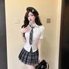 Camisa de cintura de hermana mayor uniforme JK deseo puro chica hot verano departamento estilo universitario manga corta conjunto de camisa blanca