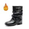 Otoño/Invierno 2026 Nuevas Botas Vaqueras Retro para Niñas Botas Arrugadas Apiladas Estilo Británico Tacón Grueso Botas de Pierna de Pantalón Martin
