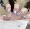 Unhas usadas na mão de alta qualidade desenho animado estrela gato xadrez laço unha pintada à mão adesivo de unha atacado
