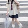 Camisa Original Estilo Japonés con Corbata para Mujer de Manga Corta de Verano Cuello Muñeca Conjunto de Falda Corta Estilo Universitario Uniforme Jk Estilo Verano