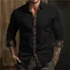 Transfronterizo Transfronterizo Más Vendido Simple Para Hombres Camisa Lel de Manga Larga Cárdigan de Un Botón Impresión Digital 3D Color Sólido