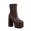 Botas Stretch Slim para Mulheres no Outono e Inverno, Bico Redondo, Sola Grossa, Salto Grosso, Salto Super Alto, Zíper Traseiro, Botas Curtas no Tornozelo, Botas Fashion