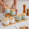 Juego de tarros de condimentos esmerilados estilo japonés, alambre dorado, cerámica de horno, caja combinada para condimentos del hogar, sal, azúcar, botella de condimentos