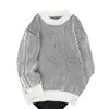 Suéter listrado estiloso e novo, estilo japonês, para outono e inverno, com gola redonda, design versátil, caimento solto e ombros caídos, perfeito para casais