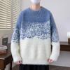 Suéter de Cachemira de Visón Imitación para Hombre Otoño e Invierno Cuello Redondo Ropa de Lana Cálida Ropa de Invierno Combinación de Colores Adolescente Camisa Básica Tejida
