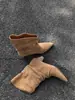 Primer Encuentro Ji Dong Qiu Estilo Nuevo Punta Oblicua Tacón Grueso Botas Vaqueras Occidentales Moda Slip-on Botas Apiladas Versátiles Botines Mujer