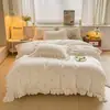 Modelo Nuevo 2026 Juego de Cuatro Piezas de Falda de Cama de Algodón Imitación de Alta Calidad, Falda de Cama Estilo Princesa de Algodón Lavado con Encaje, Funda de Edredón Individual, Transmisión en Vivo