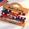 Nova Pulseira do Dia da Independência Vermelha, Branca e Azul Cristal Artificial Pulseira de Argila Macia com Contas Conjunto para Empilhar Novo Design de Bandeira Americana