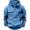 Nueva Sudadera con Capucha de Color Sólido para Hombre de Primavera y Otoño para Comercio Electrónico Transfronterizo, Chaqueta Sudadera Deportiva Juvenil Europea y Americana con Múltiples Bolsillos y Parche de Cuero