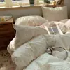 Conjunto de cama de quatro peças em gaze de algodão puro de camada dupla Classe A, capa de edredom 100% algodão, lençol de cima, capa de edredom, lençol com elástico, conjunto de três peças para dormitório estudantil 3