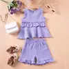 2025 nuevo en stock verano niñas sin mangas con volantes traje de shorts delgado transpirable transfronterizo una generación de cabello